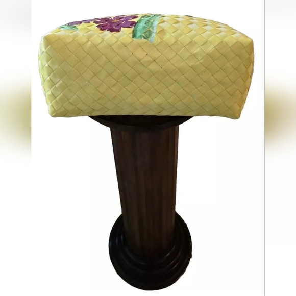 Gingham Basket Weave Handcrafted, Handpainted  Silk-Wrapped Handle Tote Bag NWOT - Picture 8 of 14